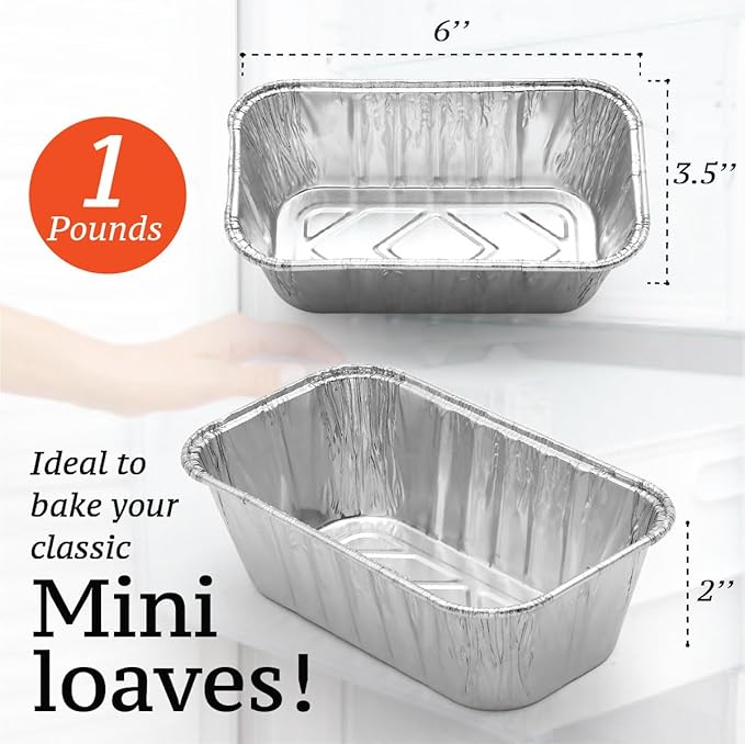(35 Pack) 1 Lb Aluminum Foil Mini Loaf Pans - Foil Bread Pans for Baking - Perfect to Bake Individual Bread Loaves, Cakes & Meat - 1 Pound Aluminum Loaf Pans - 6 x 3.5 x 2 Inches