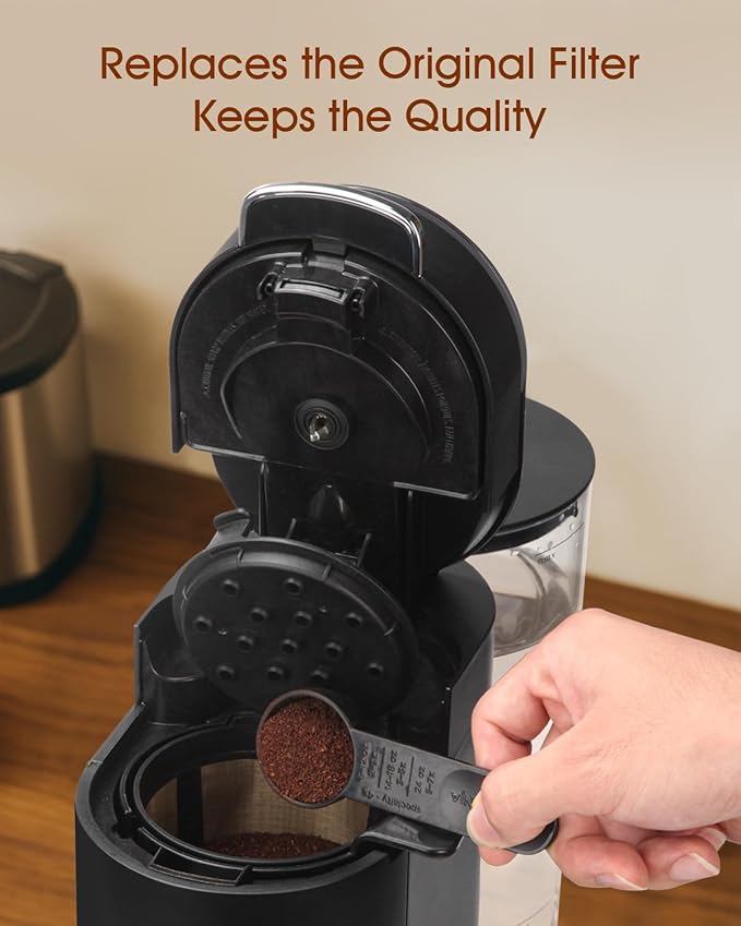Permanent Coffee Filter for Ninja PB051 / PB040 / PB041ST - Compatible with Ninja Pods & Grounds Coffee Maker - Reusable Gold 304 Stainless Steel Mesh - Eco-Friendly Coffee Pod Accessory (1, Black)