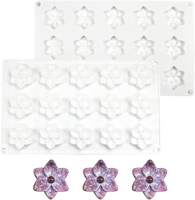 Silicone Cookie Chocolate Mold, 15-Cavity Flower Silicone Baking Mold for Oreo, Candy, Chocolate, Cookies, Mini Cakes and Jelly, Dishwasher Safe Non-Stick Food Grade Silicone Molds (C_ Flower)