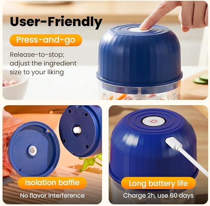 Electric Garlic Chopper, Mini Portable Veggie Chopper Garlic Grinder Onion Choppers, Wireless Electric Food Chopper Tool for Mashing Onion, Garlic, Chili, Ginger (Green)