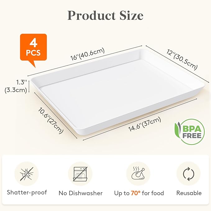 Lifewit Serving Tray for Party Supplies, Reusable Serving Platter for Catering, Snack, Fruit, Charcuterie, Appetizer, Plastic Food Trays, Hosting Essentials, BPA Free, 4 Pcs, Extra Large(16" x 12")