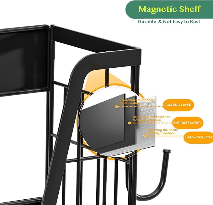 Magnetic Spice Rack for Refrigerator, Fridge Organizers and Storage, Pantry Organizers & Storage, Magnetic Shelf for Refrigerator, Laundry Room Organization, Magnetic Wall Shelf (White)
