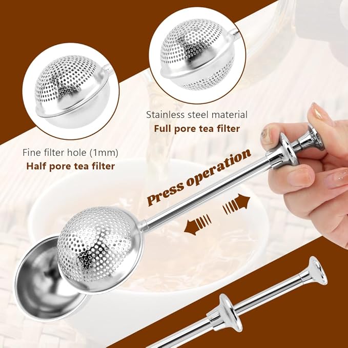 2pcs Tea Infuser with Spoon, Stainless Steel Fine Mesh Ball Filter with Handle and Spoon Loose Leaf Tea Infuser (Sliver)