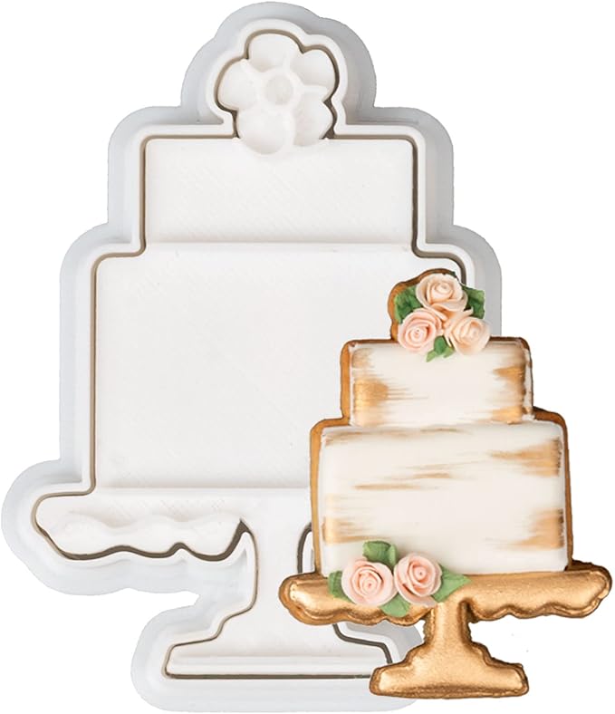 Flycalf Cake Cookie Cutter Wedding with Plunger Stamps Handle Biscuit Cutter Baking Decorating Bridal Shower Gifts PLA Kitchen for Kids 3.5" Embossing Stamps Mold Supplies Fondant Tools