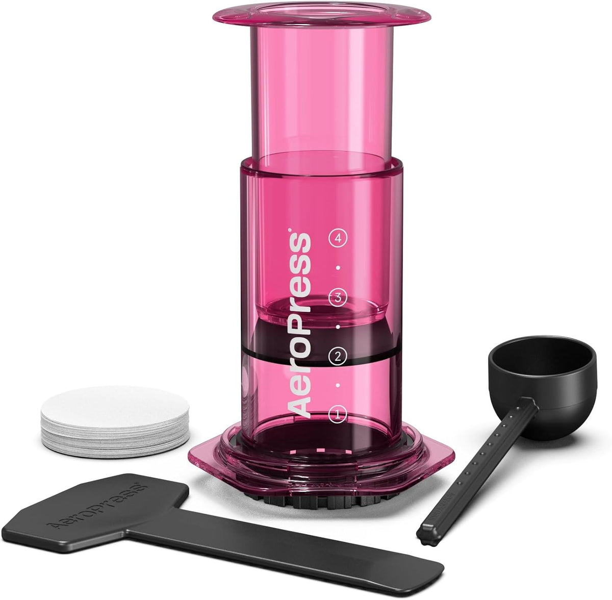 AeroPress Clear Pink Coffee Press – 3 In 1 Brew Method Combines French Press, Espresso, Full Bodied Coffee Without Grit or Bitterness, Small Portable Coffee Maker for Camping & Travel, Pink