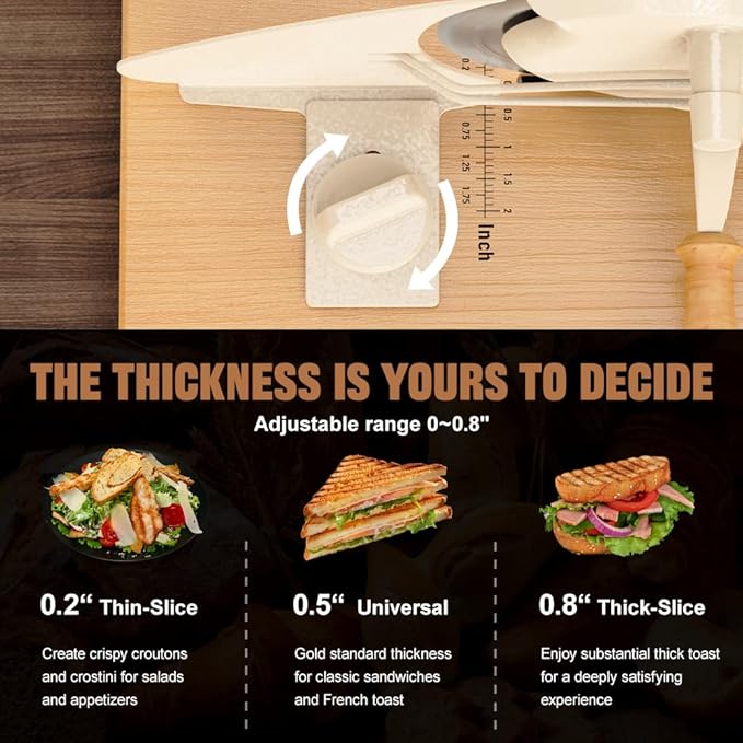 Upgrade Manual Bread Slicer for Homemade Bread, Sourdough Slicer with Hand Crank, Metal Guide Rail, Non-Slip Suction Base & Sharp Blade for Consistent Even Slices
