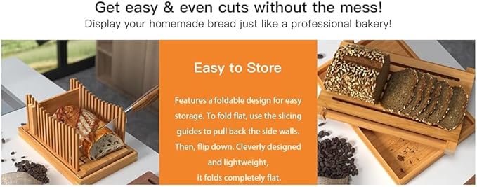 Bamboo Wood Bread Slicer for Homemade Bread Toast Cutting Board, Adjustable Thickness Breadmaker for Loaf Cakes A