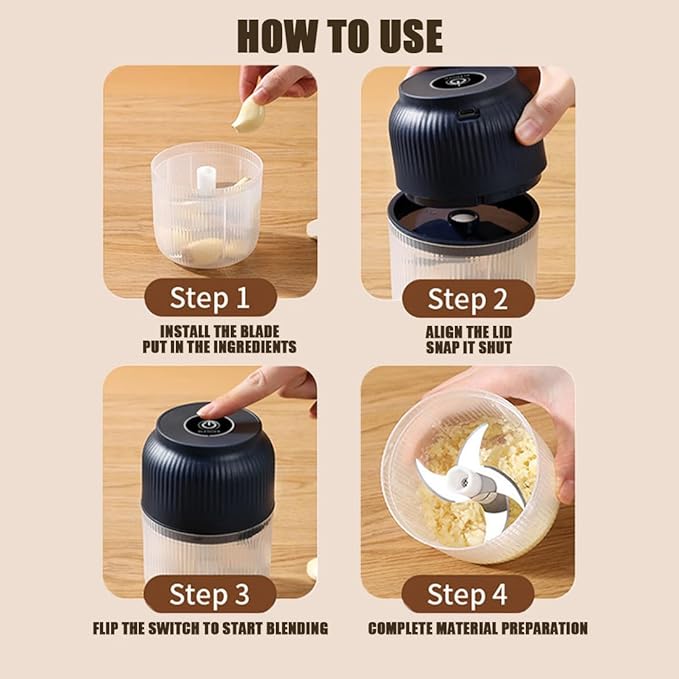 Electric Garlic Chopper, Mini Portable Veggie Chopper, Electric Onion Grinder with 6 Sharp Blade, Mini Food Processor with Container for Mashing Onion, Garlic, Chili, Ginger (2PCS*Mixs)