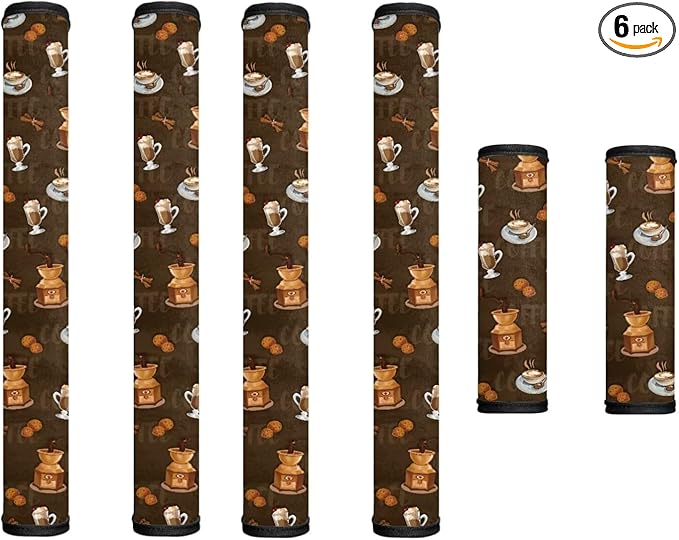 Refrigerator Door Handle Covers Set of 6 Neoprene Kitchen Appliance Handle Anti-Dust Protector for Fridge Microwave Kitchen Cabinet Stove Dishwasher, Coffee Pattern Brown