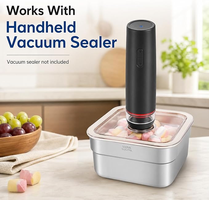 Vacuum Sealed Food Storage Container with Air Valve (500ml)，Works With Handheld Vacuum Sealer Machine(Vacuum Sealer Not Included)