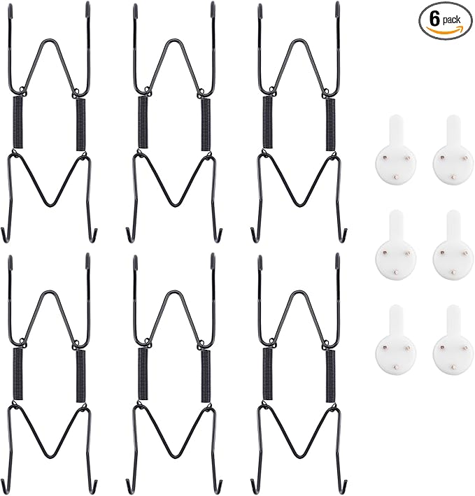 Bilillo 6 Pack Plate Hangers for the Wall, Suitable for 4-5 Inch Decorative Plate, Invisible Heavy Duty Wire Plate Holder with Wall Hooks, Plate Hangers for Displaying Plates, Platter, Dish (Black)