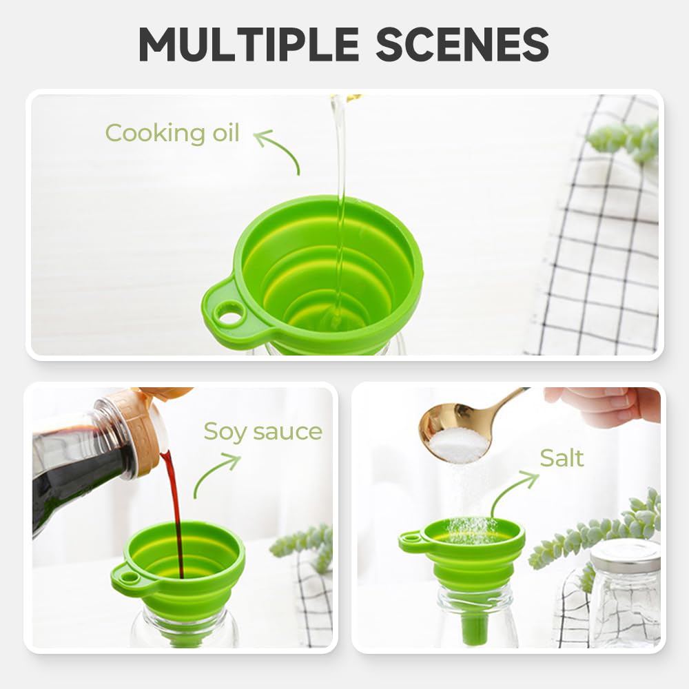 Kitchen Funnel Set, 2025 Upgrade Silicone Collapsible Funnel Silicone Collapsible Food Funnels for Kitchen 3 Sizes Funnels for Home Use Filling Bottles Daily Cooking (Black, 2Set 11+14+20g)