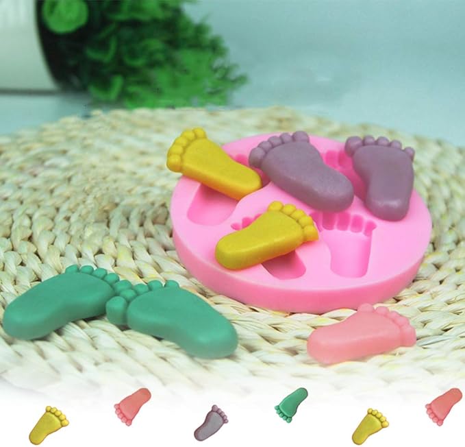 OBTANIM Silicone 3D Baby Foot Fondant Mold Baby Shower Cake Topper Decoration DIY Baking Mould for Sugarcraft Cake Chocolate and Crafting