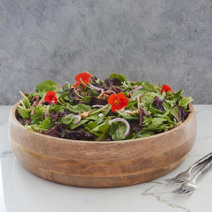 Oversized Salad Bowl, 19" Wide, Big Serving Dish for Pasta, Cut Fruit, Party, Catering, Wedding, Restaurant, Kitchen Countertop Fruit Bowl, Farmhouse Style, Mango Wood