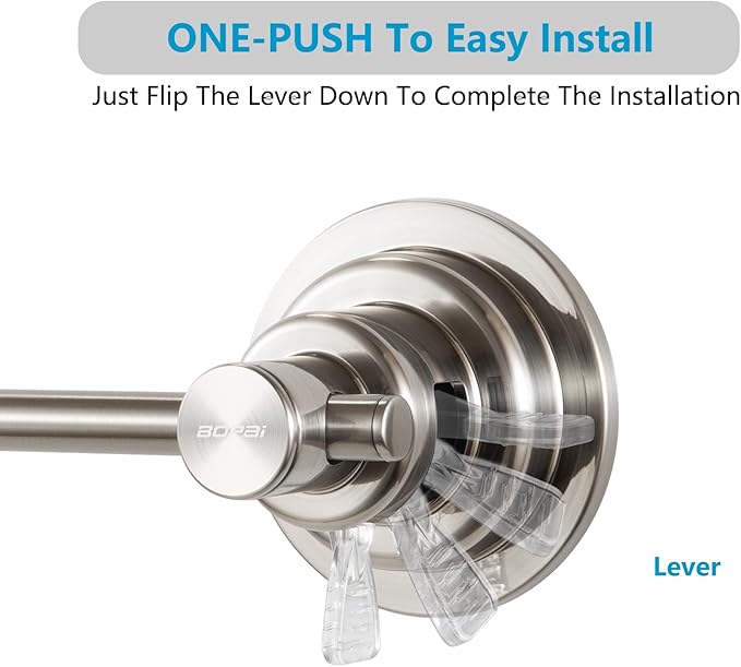 BOPai Extendable Suction Cup Towel Bar 17-28.5", Removeable Shower Door Mat Rod, Brushed Nickel