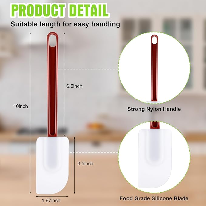 Meekoo 5 Pcs 10 Inch Rubber Spatula, 500℉ High Heat Resistant Spatulas Commercial Food Bpa Free Grade Non Stick Silicone Spatula for Baking Kitchen Cooking Dishwasher Safe