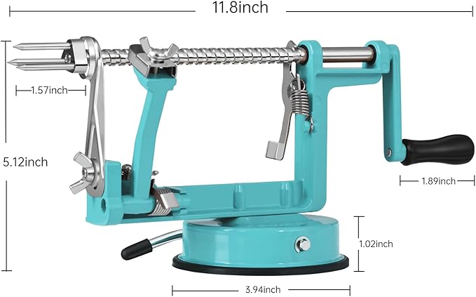 Apple Peeler Slicer Corer with Stainless Steel Blades and Powerful Suction Base for Apples Pears Potatoes(Blue)
