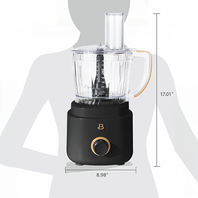 Beautiful by Drew Barrymore 10-Cup Food Processor, 500-Watts, Variable Speed, Pulse, 3" Wide Feed Tube, Stainless Steel Blades, Dishwasher Safe, Large Bowl, Accessories Included (Black Seaseme)
