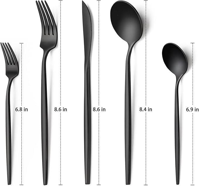 30-Piece Black Silverware Set, Flatware Set for 6, Food-Grade Stainless Steel Tableware Cutlery Set, Utensil Sets Kitchen Cutlery for Home Office Restaurant Hotel