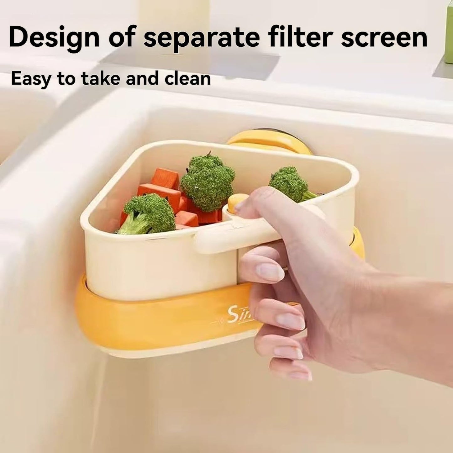 Suction Cup Sink Corner Rack, Triangular Suction Cup Corner Sink Caddy, Kitchen Sink Drain Strainer Basket for Kitchen Bathroom Dishware (Green)