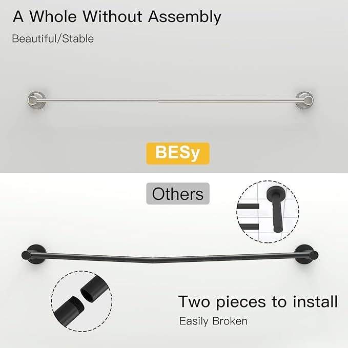 BESy Adjustable 16 to 26 Inch Bath Towel Bar Rack for Bathroom Towel Holder, Wall Mounted Towel Bar Rod Hanger Bathroom Hardware Accessories Hotel Style, Stainless Steel, Brushed Nickel