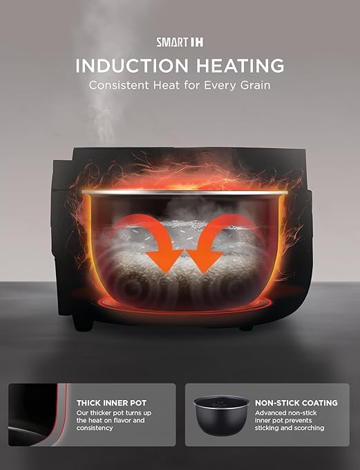 CUCKOO Micom Rice Cooker 8-Cup Uncooked / 16-Cup Cooked with Induction Heating Technology, Versatile Rice Maker with 12 Menu Options and Steam Plate, Voice Guide, White (CR-HA0810FW)