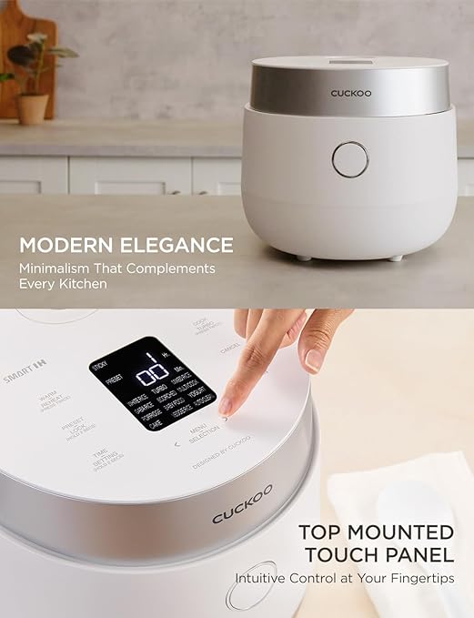 CUCKOO Micom Rice Cooker 8-Cup Uncooked / 16-Cup Cooked with Induction Heating Technology, Versatile Rice Maker with 12 Menu Options and Steam Plate, Voice Guide, White (CR-HA0810FW)