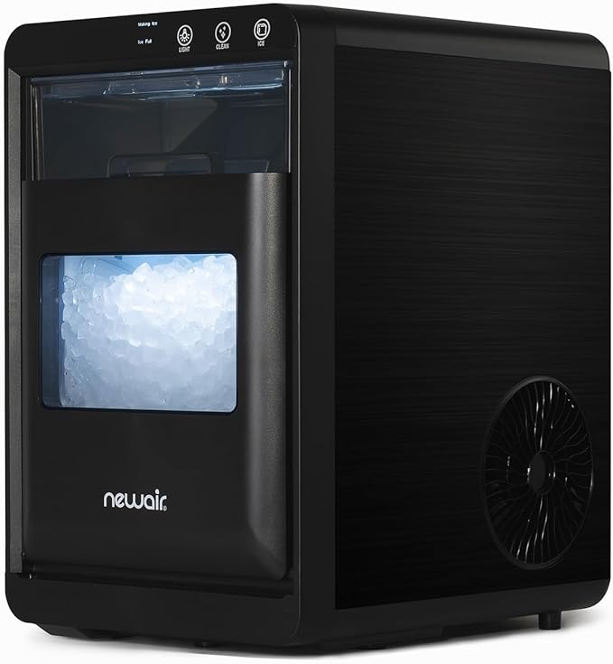 Nugget Ice Maker Countertop | 44 lbs/Day Pebble Ice Machine with Self-Cleaning | Soft Chewable Pebble & Sonic-Style Ice | Black Stainless Steel