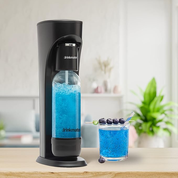 Drinkmate OmniFizz Sparkling Water Maker & Soda Streaming Machine | Carbonates Any Drink | VALUE KIT | Includes Two 60L CO2 Cartridges + One BPA-Free Bottle (Matte Black)