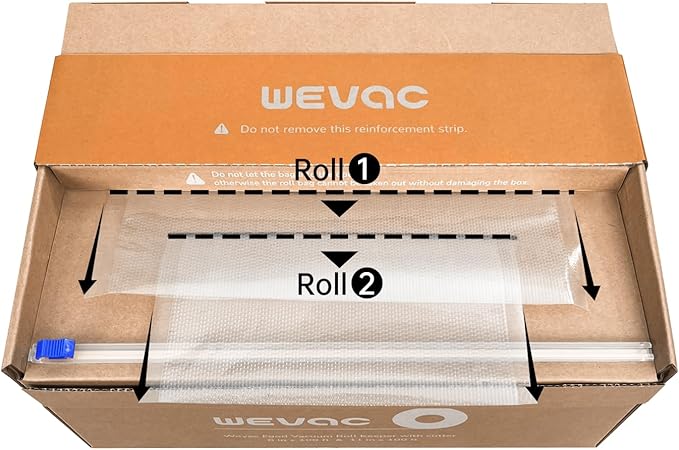 Wevac 8''x100' & 11''x100' 2 Rolls Food Vacuum Seal Roll Keeper with Cutter, Ideal Vacuum Sealer Bags for Food Saver, BPA Free, Commercial Grade, Great for Storage, Meal prep and Sous Vide