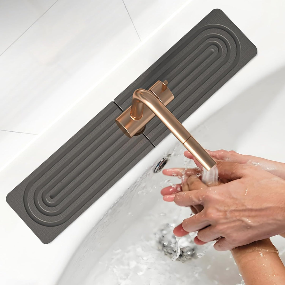 Faucet Mat for Kitchen Sink, Diatomite Super Absorbent Fast Drying Stone Sink Tray for Bathroom Kitchen Sink Splash Guard(Square Dark Grey,15.7x3.9in)