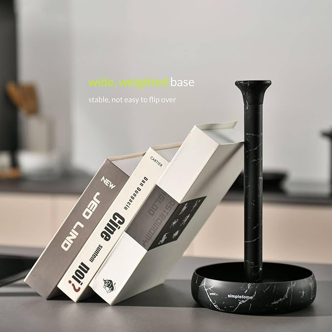simpletome Paper Towel Holder Countertop Keep It Rolled Up Weighted Base (Marble Black)
