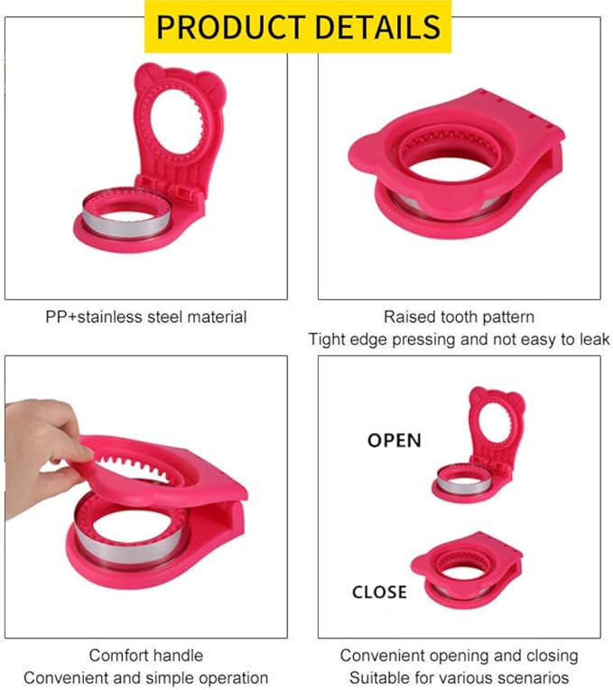 CHICHAUS Uncrustable Sandwich Maker,Sandwiches Pocket Circle Shape 3.7Inch Sandwich Cutter and Sealer,Sandwich Cutter for Kids Breakfast and lunchboxes (Rose Red)