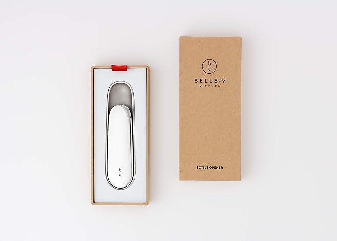 Belle-V Kitchen's Unique Ergonomic & Crafted, Hand Polished Bottle Opener w/ Limited Edition Gift Box, Silver