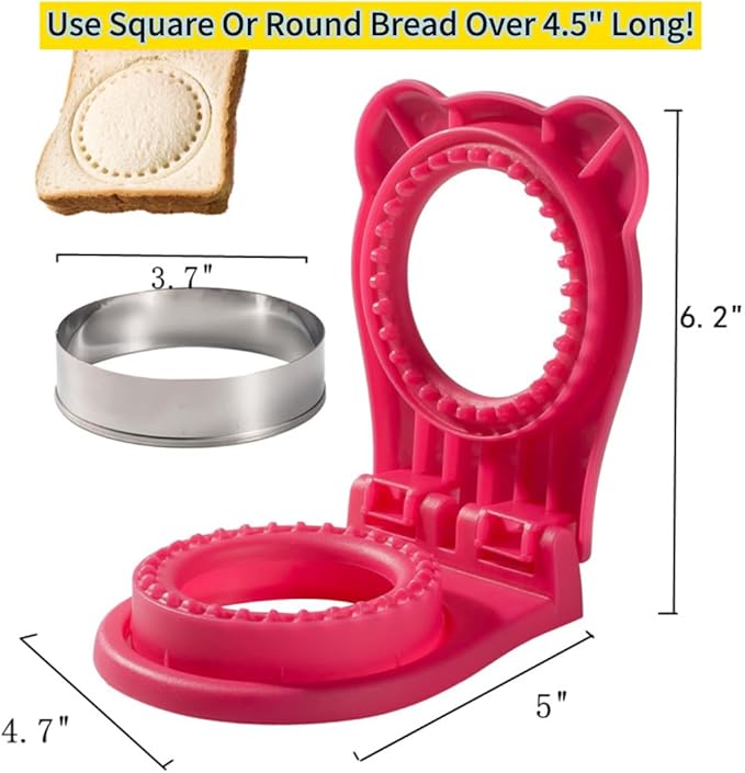 CHICHAUS Uncrustable Sandwich Maker,Sandwiches Pocket Circle Shape 3.7Inch Sandwich Cutter and Sealer,Sandwich Cutter for Kids Breakfast and lunchboxes (Rose Red)