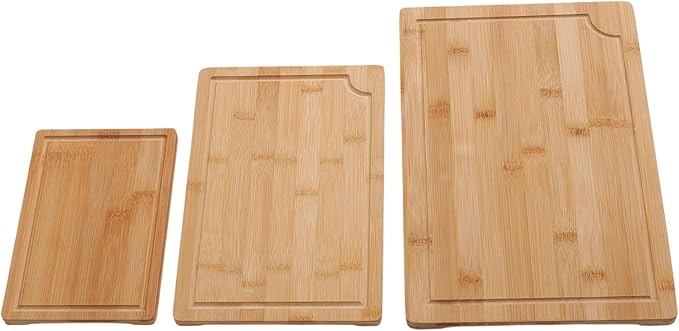 Bewinner Three Piece Wood Cutting Board Set | Smooth Cleaver Friendly Chopping Boards With Grooves And Inner Handles For Kitchen Serving
