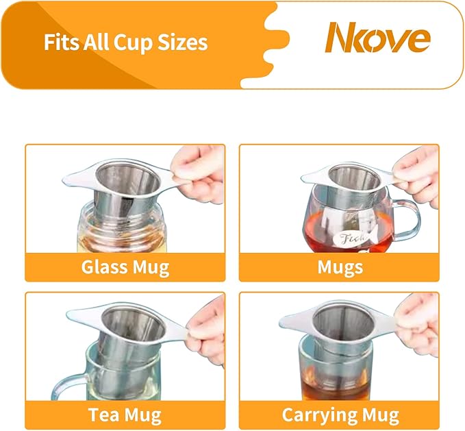 NKOVE Universal Tea Infuser with Lid Stainless Steel Filter Fits Mugs Cups Teapots Food Grade