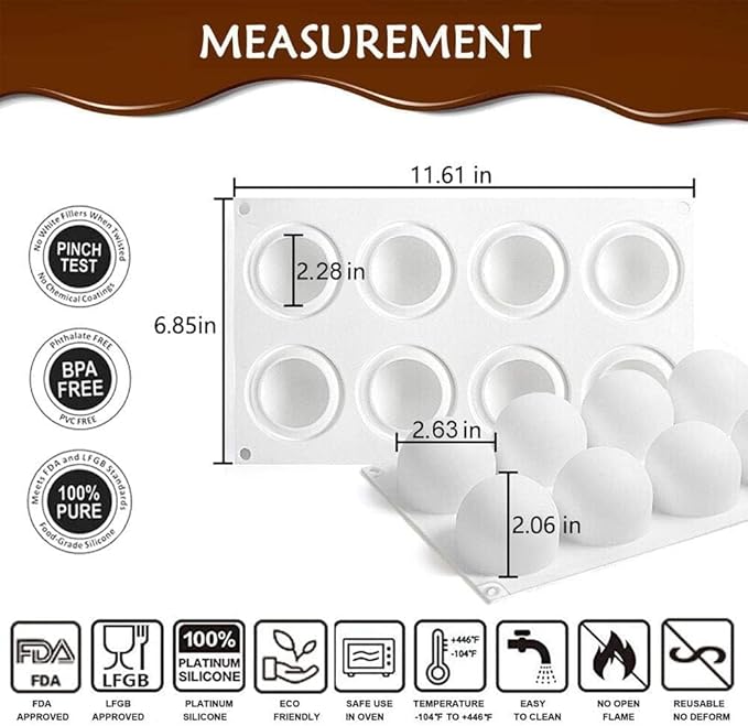 3D Ball Shape Sphere Silicone Molds,Baking Mold for Mousse Cake,Silicone Mold for Baking Cakes, French Dessert for Pastry Chocolate,Soap and Ice Cream