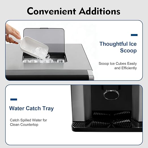 2-in-1 Nugget Ice Maker & Cold Water Dispenser, Manual/Automatic Countertop Ice Maker Dispense with Touch Control Ice Storage Capacity 600g/1.32lbs for Homes, Cafes