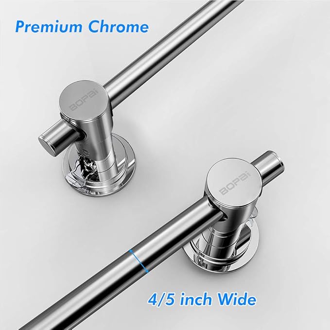BOPai 24 inch Suction Cup Towel Bar – No Drill, for Smooth Surfaces Only, Chrome