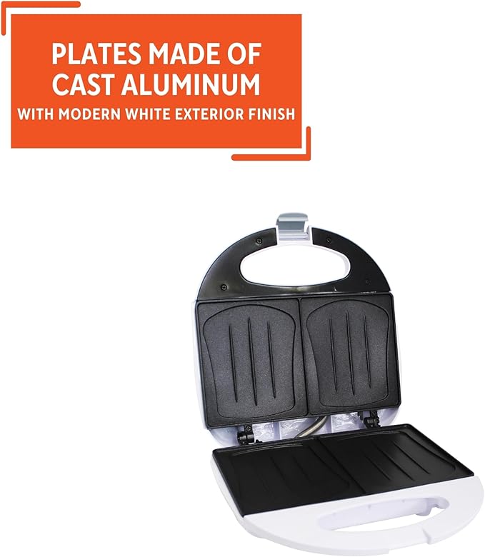 IMUSA 2 Slot Electric Sandwich Maker White Nonstick Press for Grilled Sandwiches and Quick Snacks