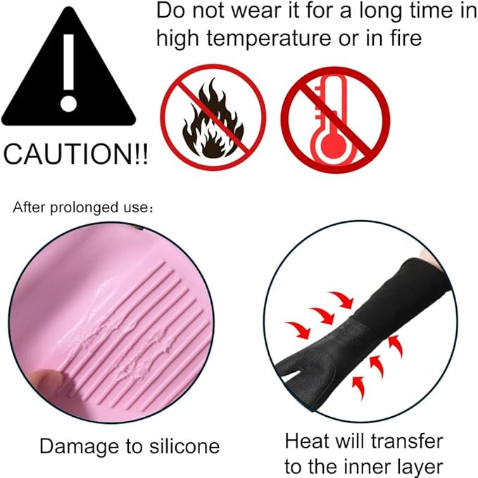 Extra Long High Temp Oven Mitts - 2pcs Commercial, Heavy Duty Non-Slip Grip Mitts - Silicone Heat Resistant Up to 500 Degrees, Ideal for Cooking, Baking & Frying, Grey