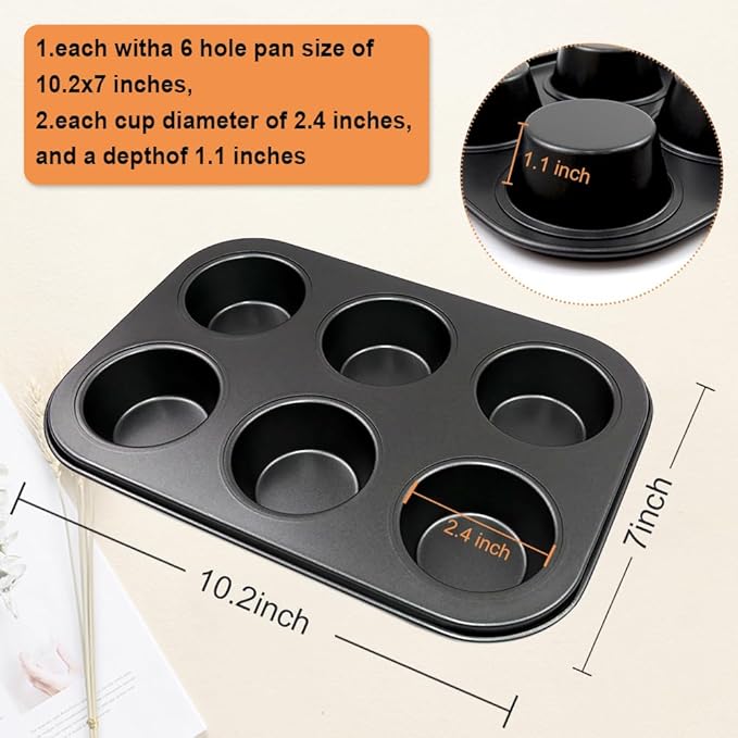 4 Packs Premium Steel Muffin Pan for Baking, Round Muffin Baking Pan, Baking Tray for Muffins, Cupcakes, Brownie(Black