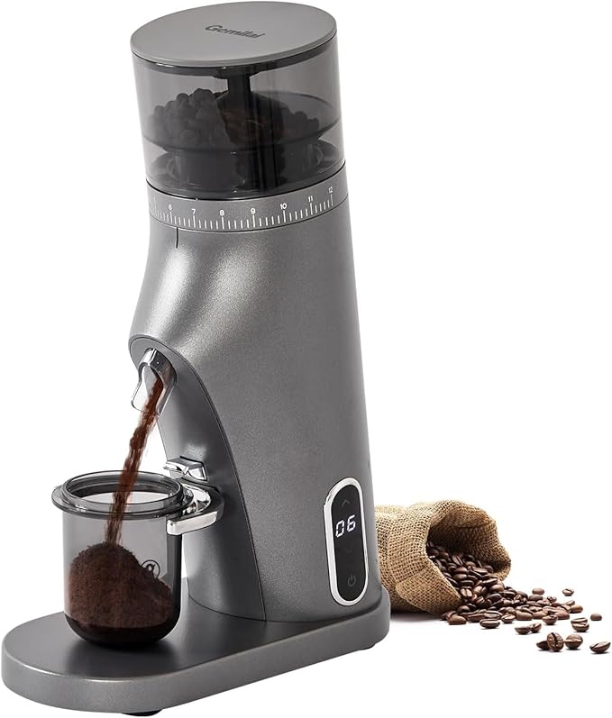 Gemilai Electric Conical Burr Coffee Grinder, Coffee Bean Grinder with Smart 60S Timer, 60 Precise Adjustable Grind Settings for Espresso, 2-12 Cup, Easy to Clean, Durable & Quiet, G9010B Grey