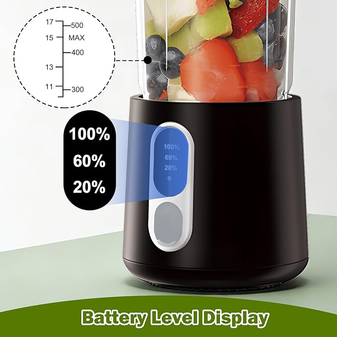 Portable Blender for Smoothies Electric Juicer - Freshly Juices Milk shakes and Baby food Small Portable Blender with 300W Motor Mini Mixer with Extra Lid Suitable for Outdoor Sports Travel