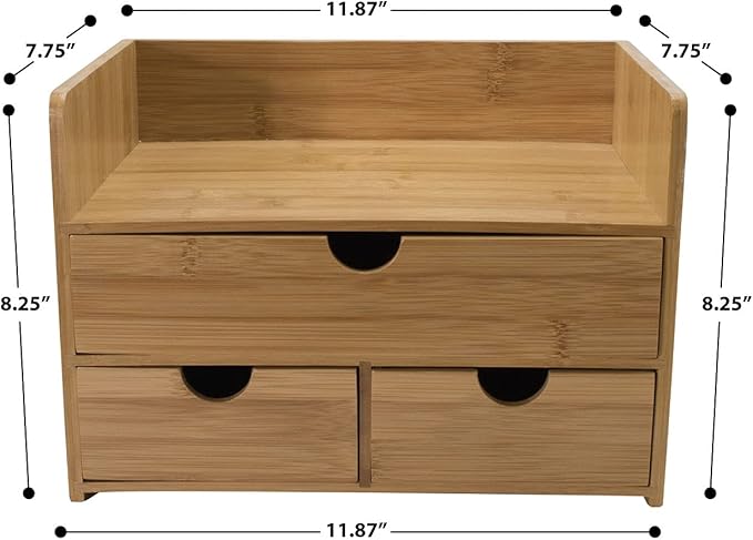Sorbus Bamboo Desk Organizer - 3-Tier 100% Bamboo Desktop Organizers – Mini Bamboo Desk Drawer Tabletop Storage Box Countertop Organization 3 Drawers & Shelf - Office, Makeup Vanity, Fully Assembled