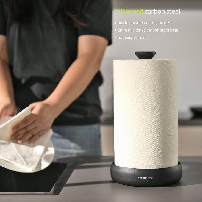 simpletome Paper Towel Holder Countertop Keep It Rolled Up Weighted Base (Matt Black)