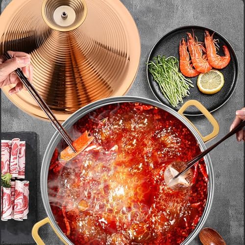 Large Stainless Steel Moroccan Tagine Pot - Non-Stick Casserole with Cone Lid & 2 Handles (30cm/11.8in, Gold) - Perfect for Authentic Moroccan Cooking