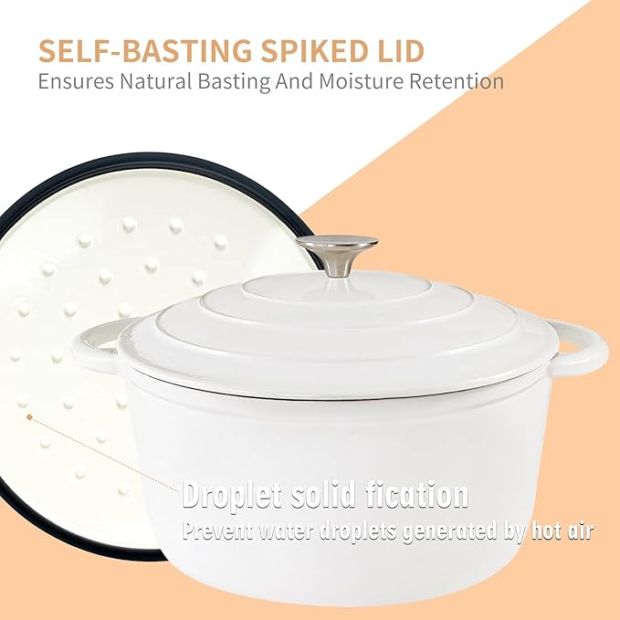 6 Quart Enameled Cast Iron Dutch Oven with Lid, Heavy-Duty And Non-Stick Cookware Pot for Braising, Stews, Roasting, Bread Baking - Oven & Stovetop Safe
