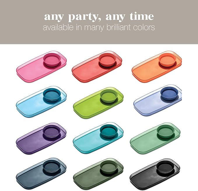 madesmart Dipware Small Reusable Serving Tray for Appetizers and Snacks, Food-Safe Small Appetizer Serving Platter with Removable Dip Bowl, Ocean (Pack of 6)